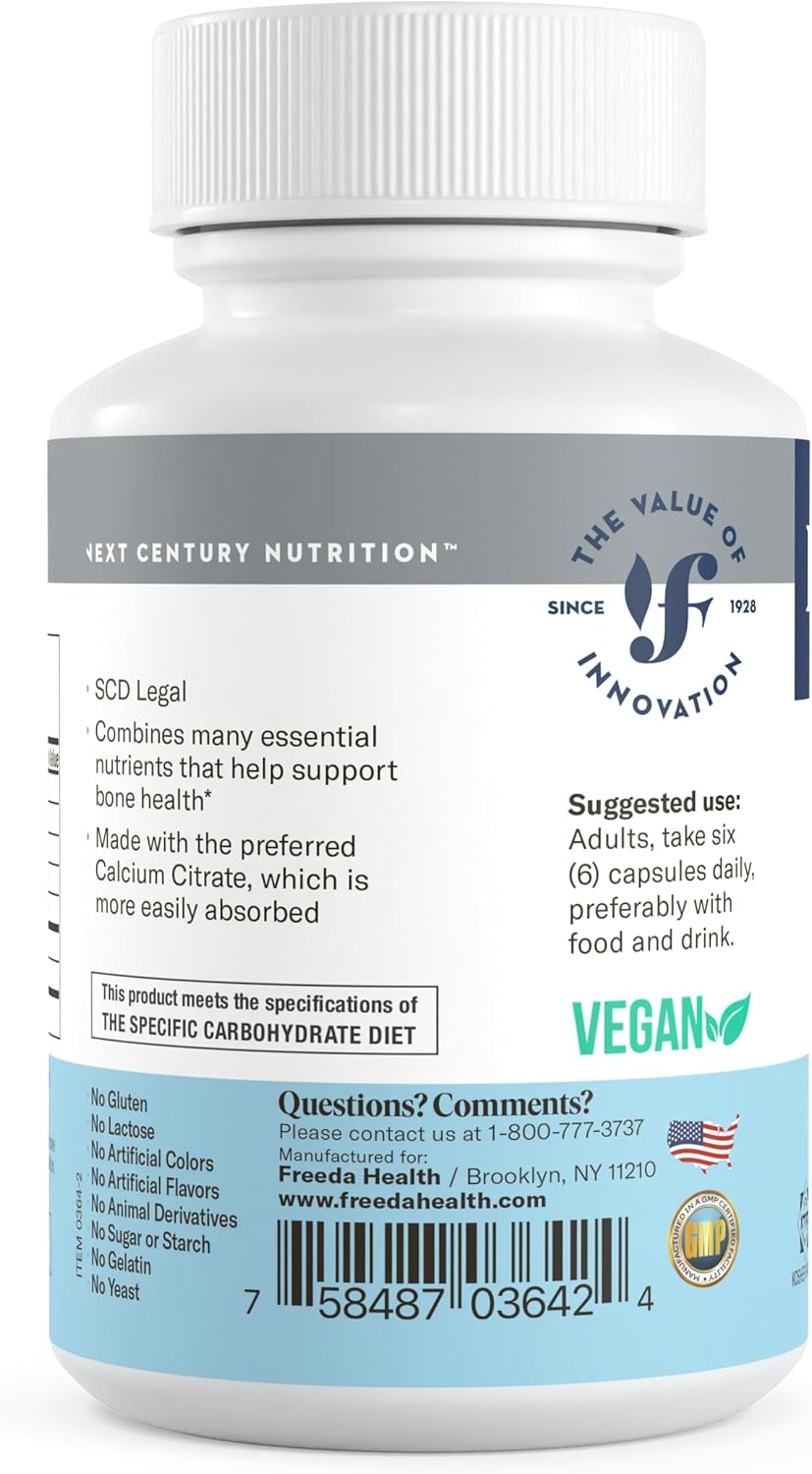 Kosher Calcium Citrate Supplement with Magnesium, Vitamin D, and K2 for Bone Health & Joint Support - 180 Capsules - SCD Compliant