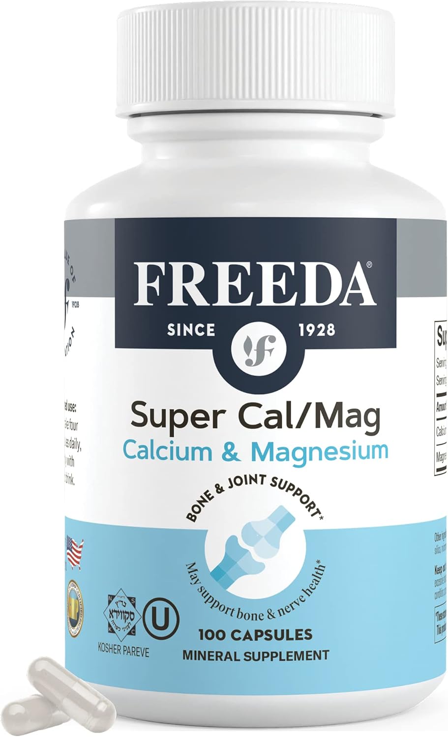 Kosher Cal/Mag Calcium Magnesium Supplement for Bone & Joint Support - Vegetarian/Vegan Friendly - 100 Capsules