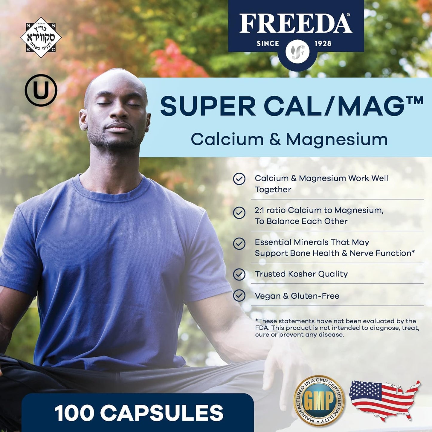 Kosher Cal/Mag Calcium Magnesium Supplement for Bone & Joint Support - Vegetarian/Vegan Friendly - 100 Capsules