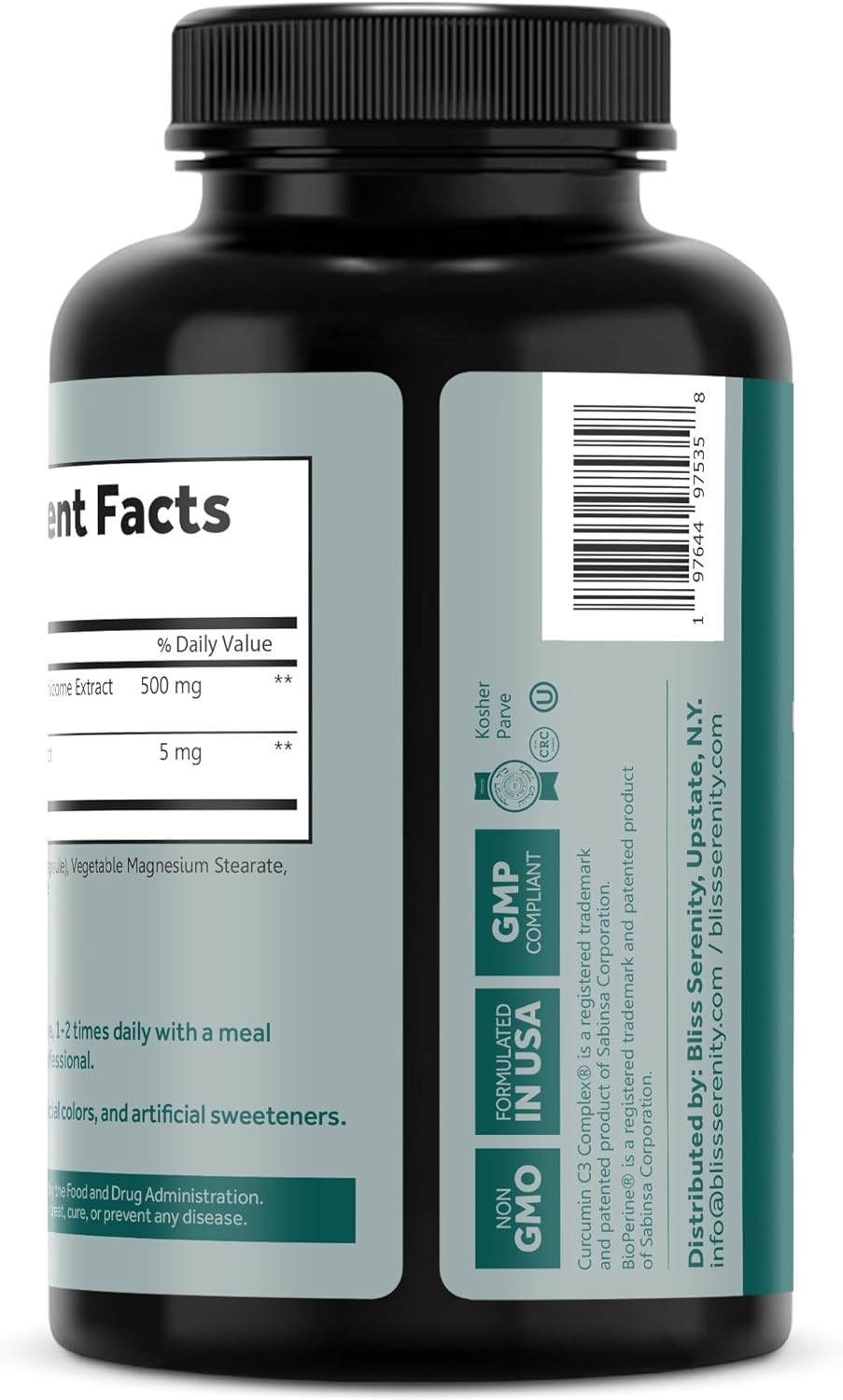 Kosher Certified Turmeric Curcumin C3 Complex with Black Pepper - 120 VegCaps, 500mg, Non-GMO & Gluten Free