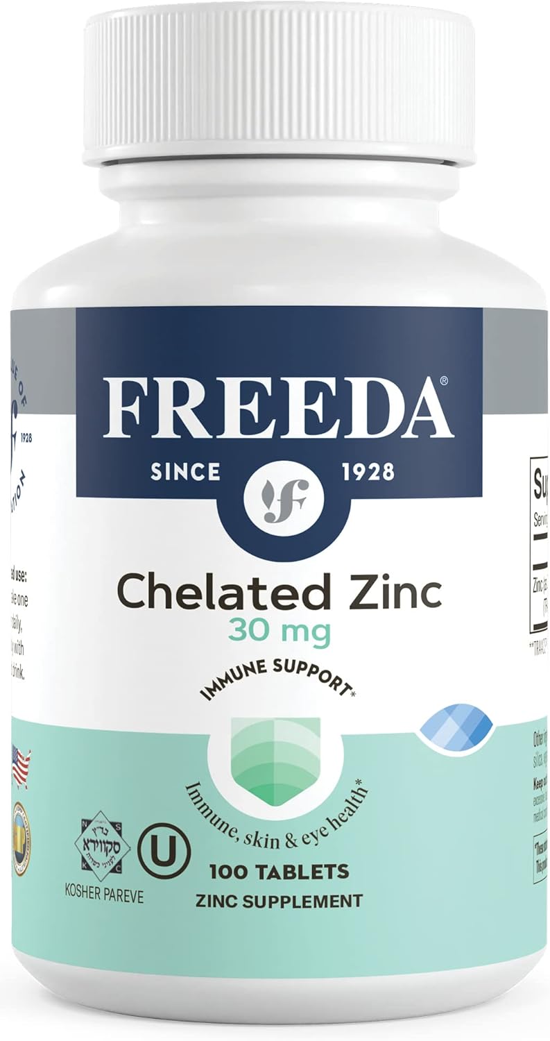 Kosher Chelated Zinc Supplement: 30mg Tablets with Albion TRAACS Zinc Bisglycinate - Pure Zinc for Men & Women - 100 Tablets
