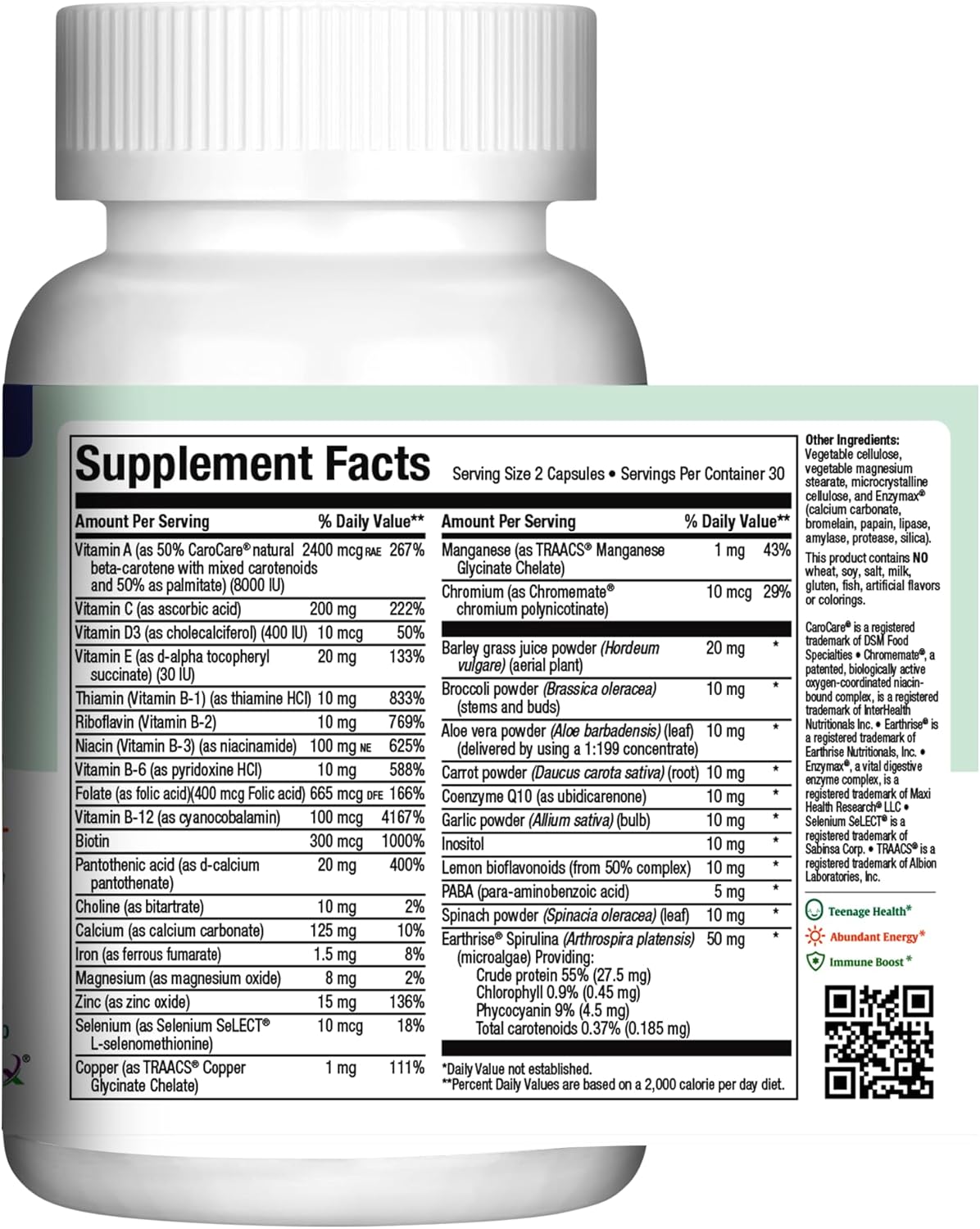 Kosher Teen Girl Multivitamin 12-17 Years, Natural Minerals for Development & Immune Health, 60 Count