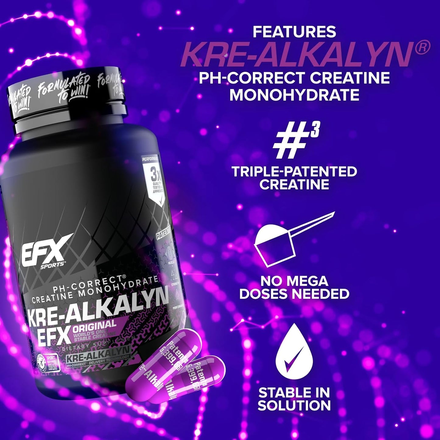 Kre-Alkalyn EFX Creatine Monohydrate Capsules | pH Balanced Supplement for Strength & Muscle Growth | 60 Servings