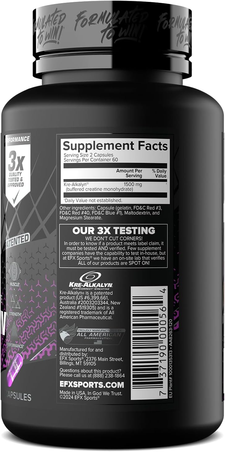 Kre-Alkalyn EFX Creatine Monohydrate Capsules | pH Balanced Supplement for Strength & Muscle Growth | 60 Servings