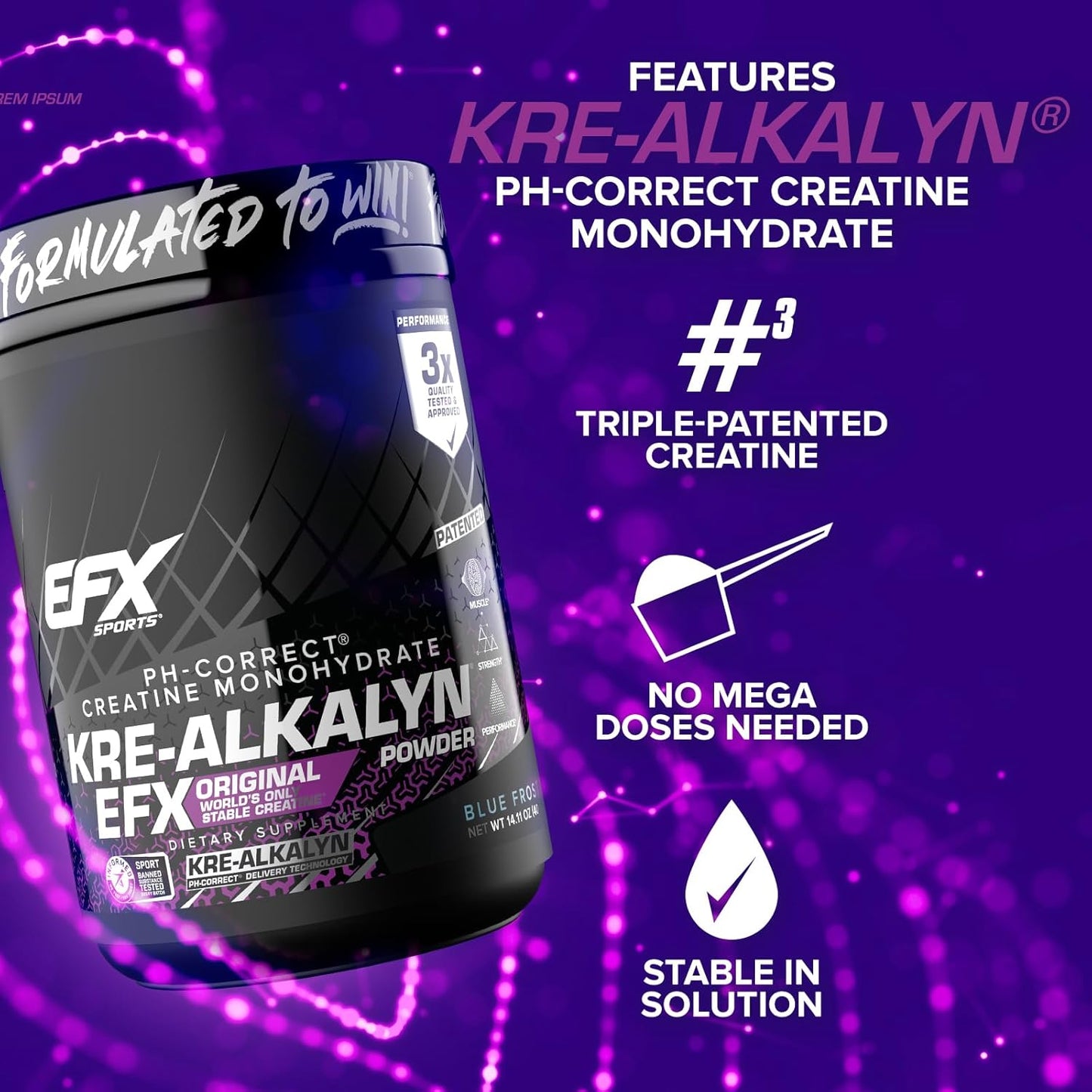 Kre-Alkalyn EFX Powder: pH-Correct Creatine Monohydrate for Strength & Muscle Growth - Blue Frost, 200 Servings