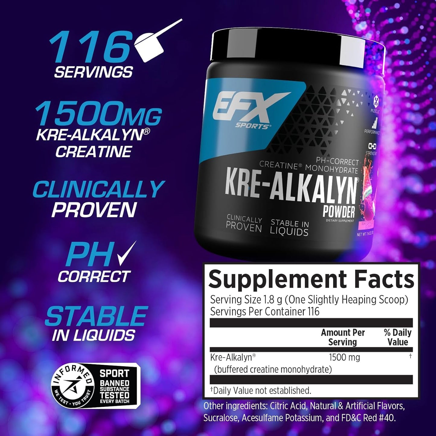 Kre-Alkalyn EFX Powder Supplement for Strength & Muscle Growth | pH Correct Creatine Monohydrate | 116 Servings (Watermelon Gummy)