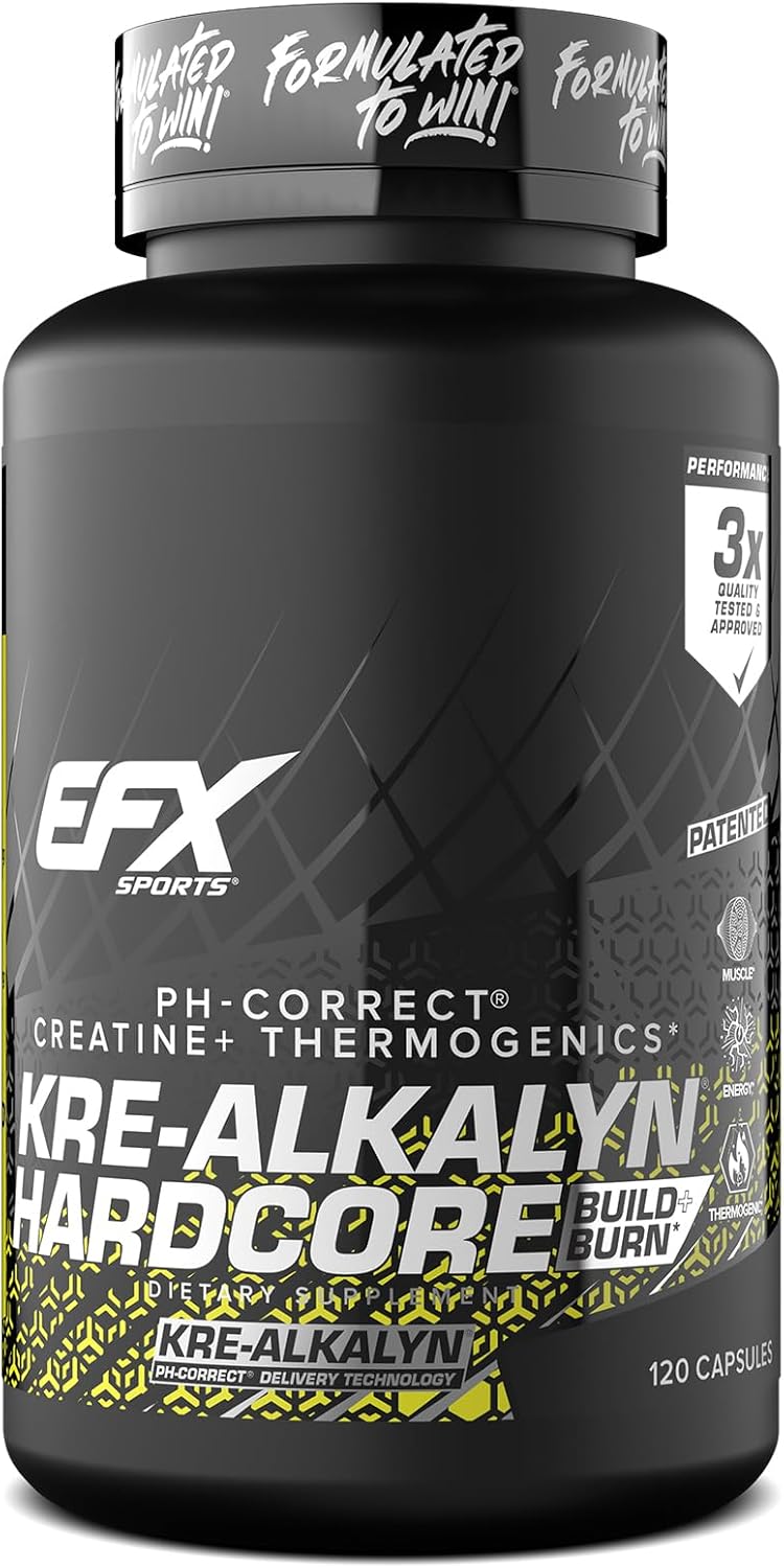 Kre-Alkalyn Hardcore Thermogenic Creatine Monohydrate Pill Supplement | Energy & Strength Pre Workout | 40 Servings