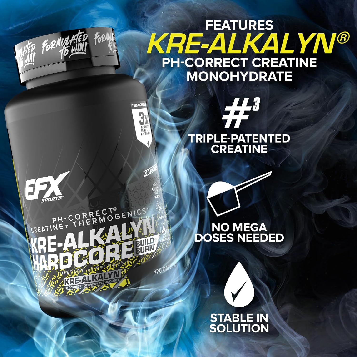 Kre-Alkalyn Hardcore Thermogenic Creatine Monohydrate Pill Supplement | Energy & Strength Pre Workout | 40 Servings
