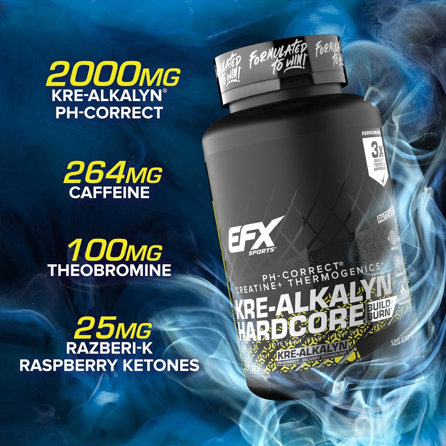 Kre-Alkalyn Hardcore Thermogenic Creatine Monohydrate Pill Supplement | Energy & Strength Pre Workout | 40 Servings