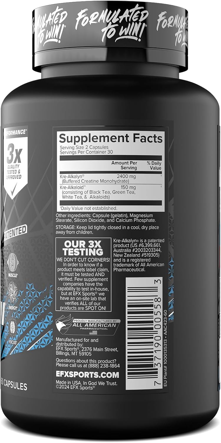 Kre-Alkalyn Pro: pH Correct Creatine Monohydrate Capsules - Muscle Building Pre Workout Supplement for Men & Women - 30 Servings