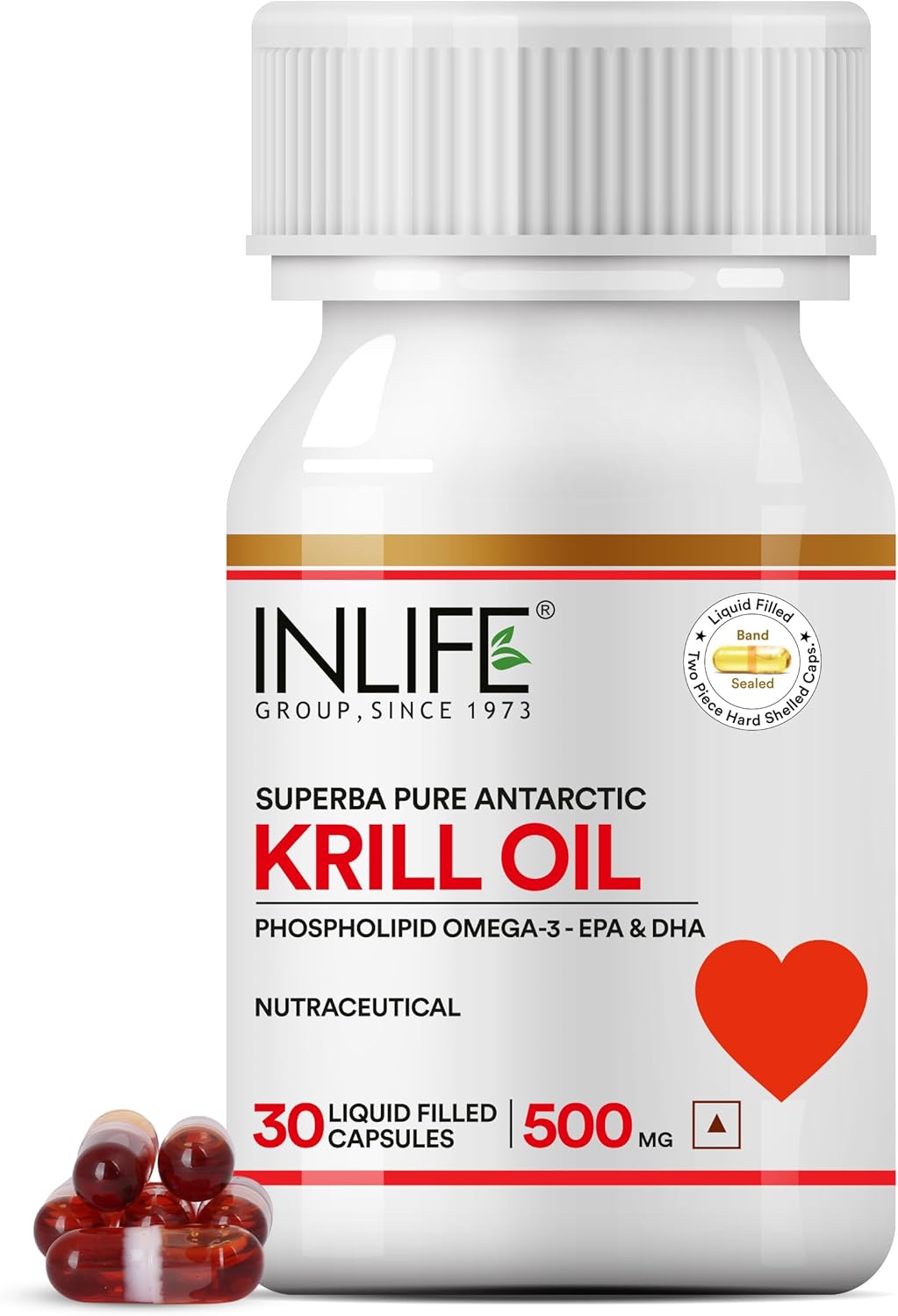 Krill Oil Supplement with Phospholipid Omega 3 and Astaxanthin - 500mg, 30 Capsules for Heart Health