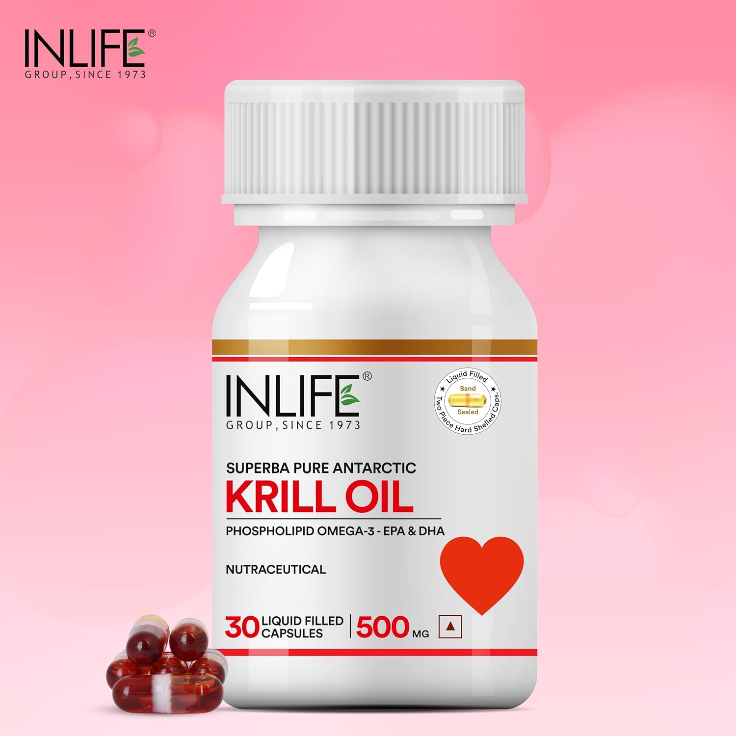 Krill Oil Supplement with Phospholipid Omega 3 and Astaxanthin - 500mg, 30 Capsules for Heart Health