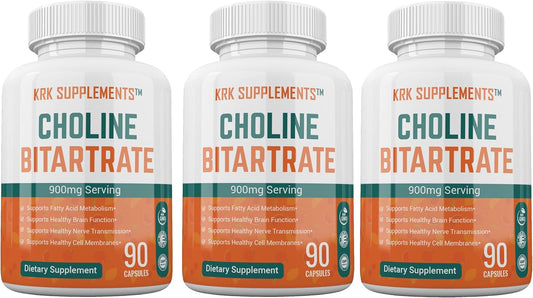 KRK SUPPLEMENTS Choline Bitartrate 900mg Bundle Combo - 3 Bottles