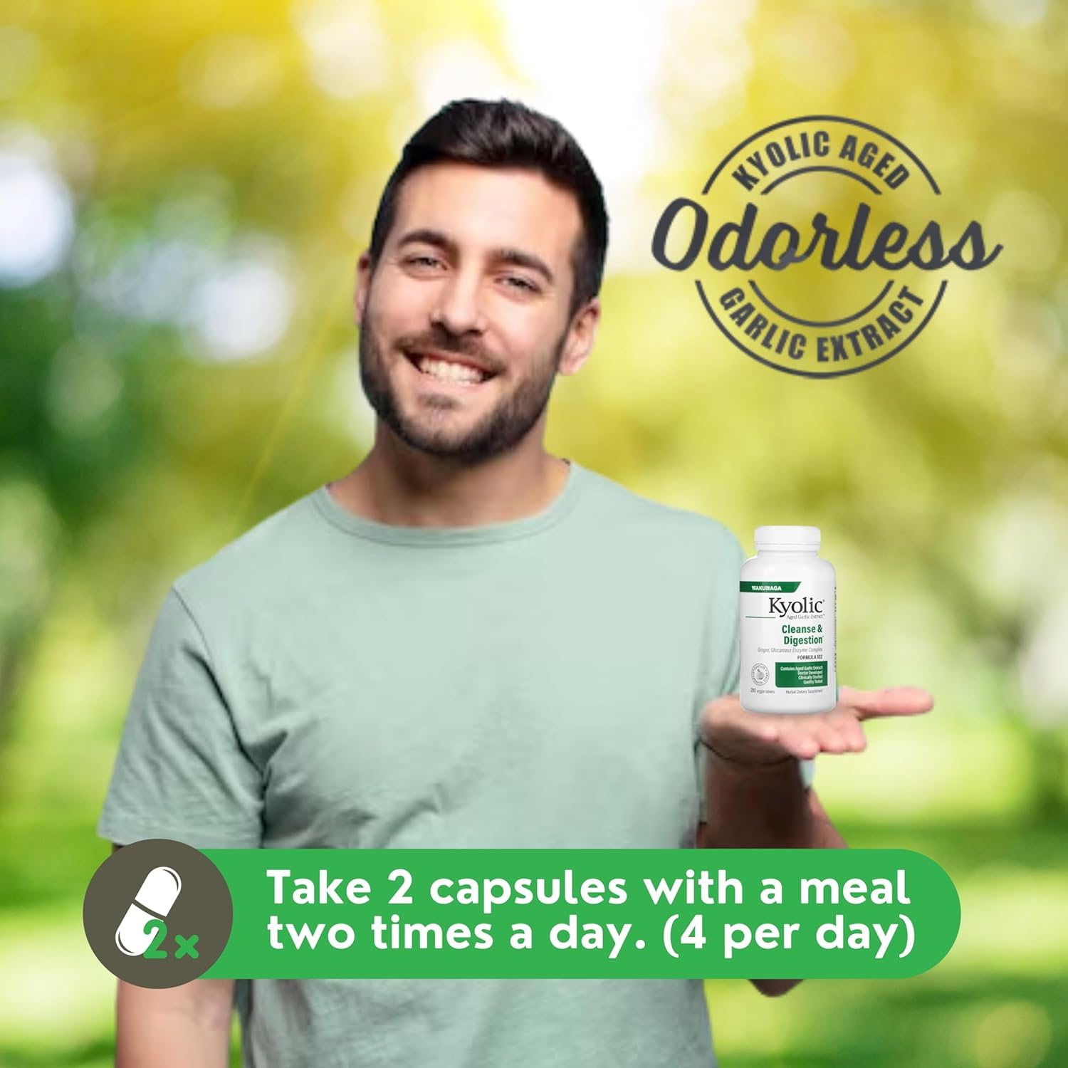 Kyolic Aged Garlic Extract 200 Veggie Tablets Formula 102 Bundle with Garlic Ginger Supplement - Worldwide Nutrition - 200 Count Pack with Key Chain