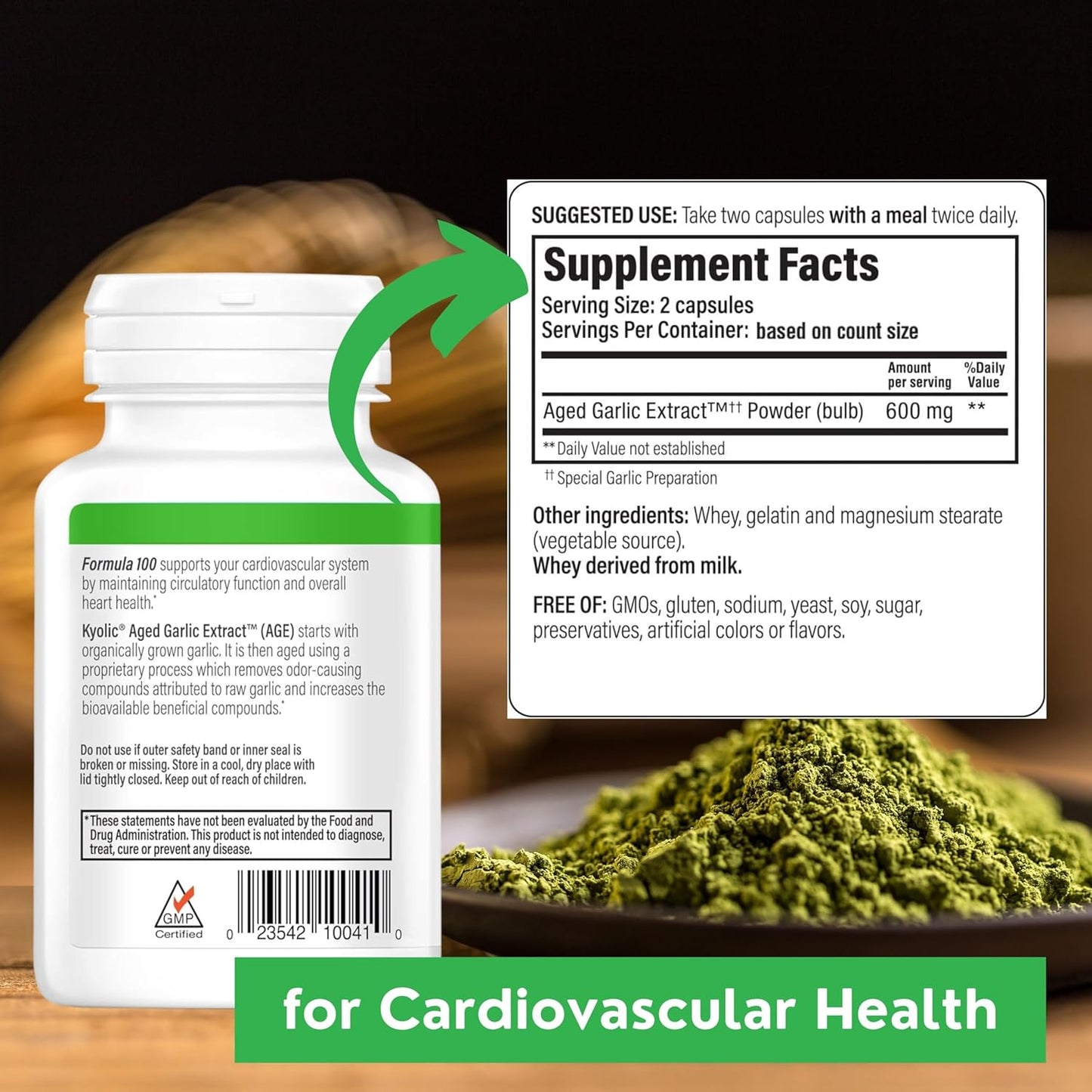 Kyolic Aged Garlic Extract Formula 100 Capsules Bundle with Multi-Purpose Key Chain - Worldwide Nutrition