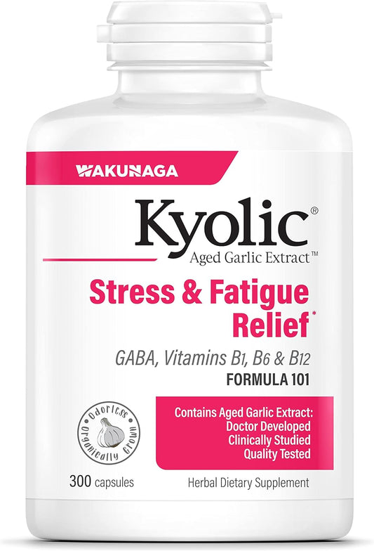 Kyolic Aged Garlic Extract Formula 101, 300 Capsules for Stress and Fatigue Relief