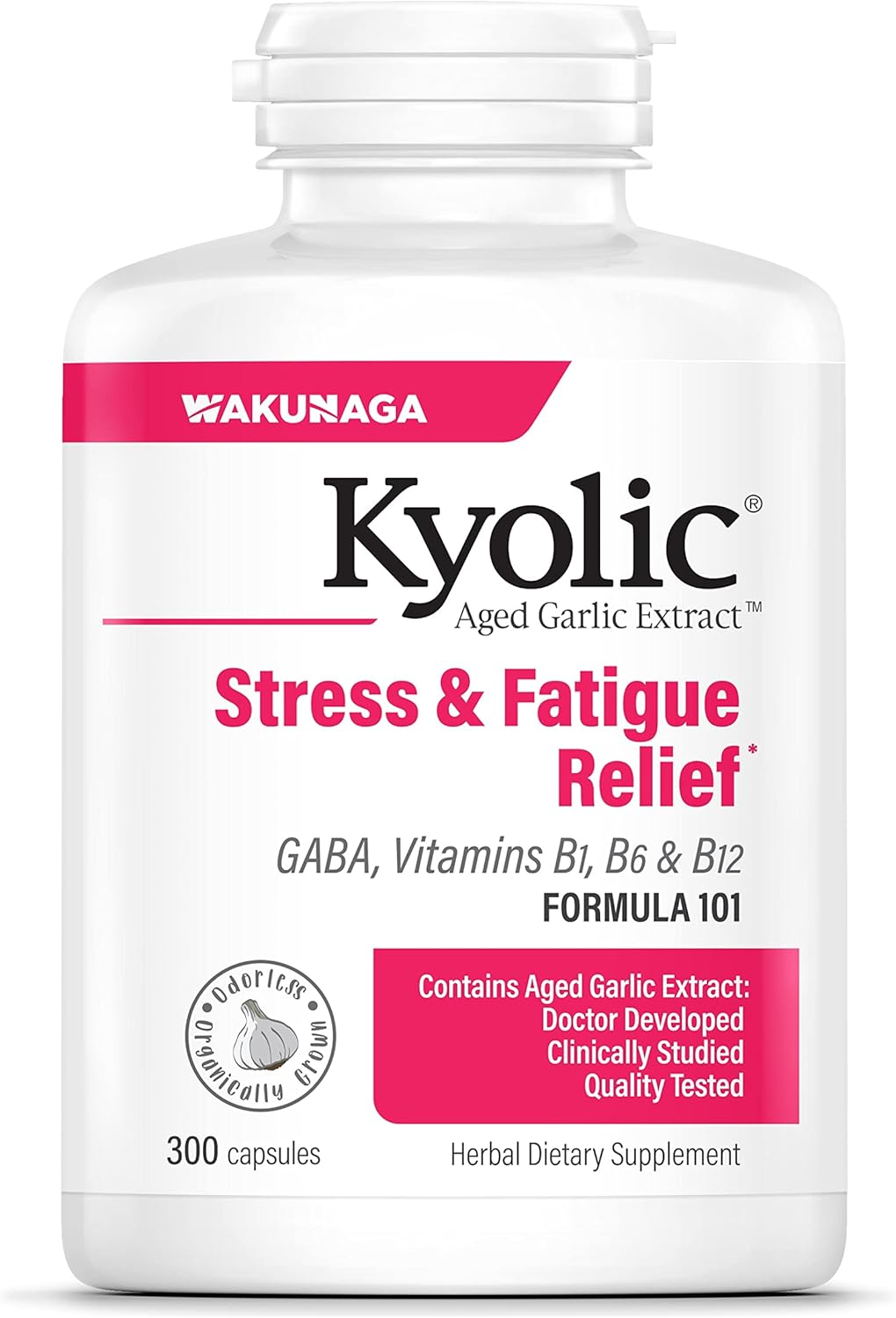 Kyolic Aged Garlic Extract Formula 101, 300 Capsules for Stress and Fatigue Relief