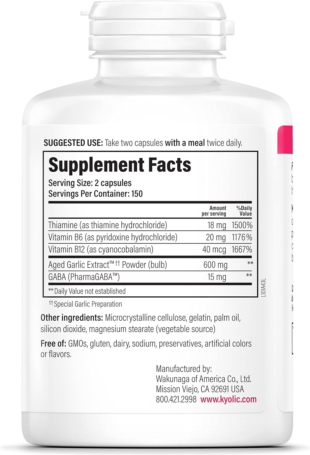 Kyolic Aged Garlic Extract Formula 101, 300 Capsules for Stress and Fatigue Relief