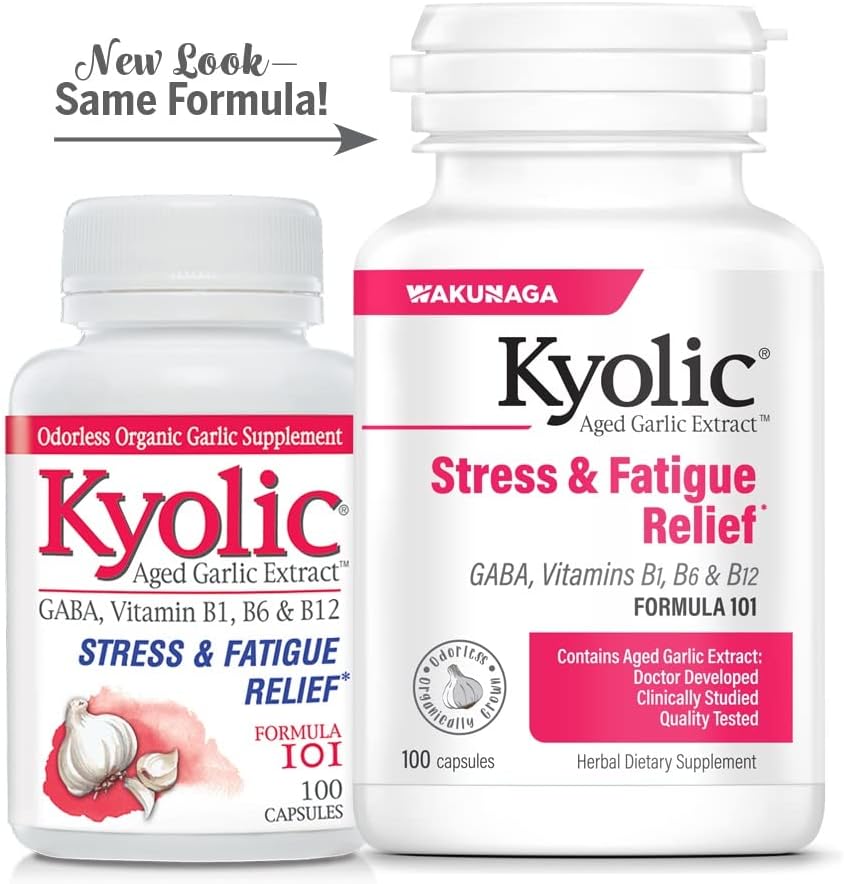 Kyolic Aged Garlic Extract Formula 101 Capsules for Stress and Fatigue Relief (Packaging May Vary)