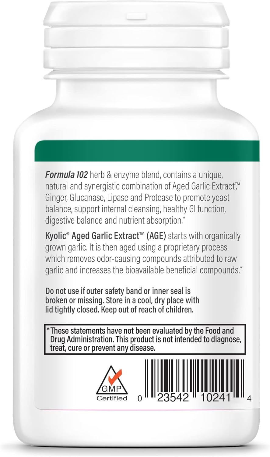 Kyolic Aged Garlic Extract Formula 102 with Ginger and Glucanase Enzyme, 100 Vegetarian Capsules