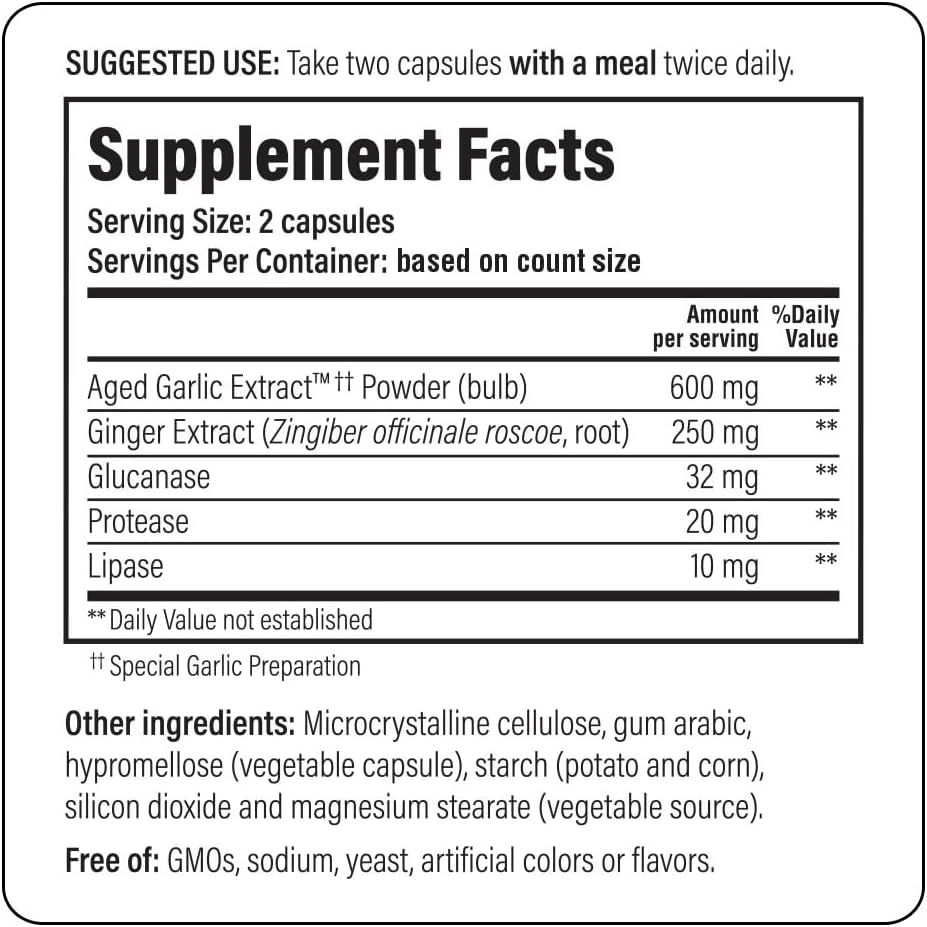 Kyolic Aged Garlic Extract Formula 102 with Ginger and Glucanase Enzyme, 100 Vegetarian Capsules