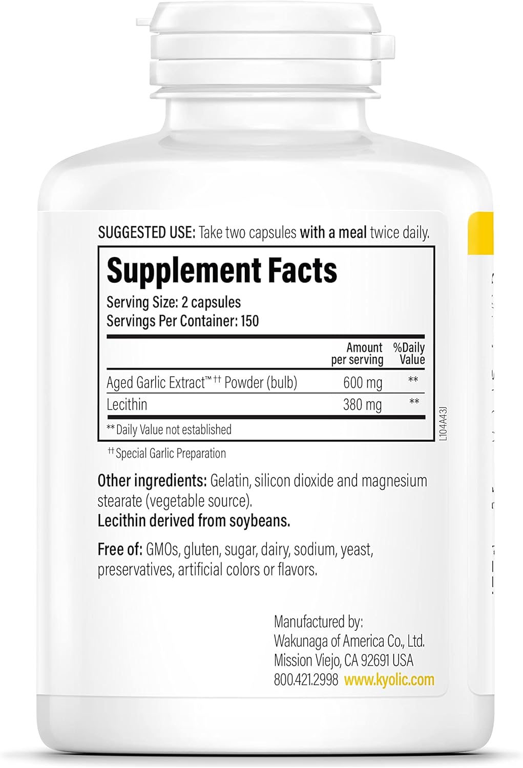 Kyolic Aged Garlic Extract Formula 104 for Cholesterol Health - 300 Capsules