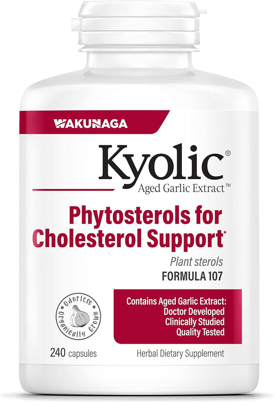 Kyolic Aged Garlic Extract Formula 107 with Phytosterols Capsules - 240 Count for Cholesterol Support