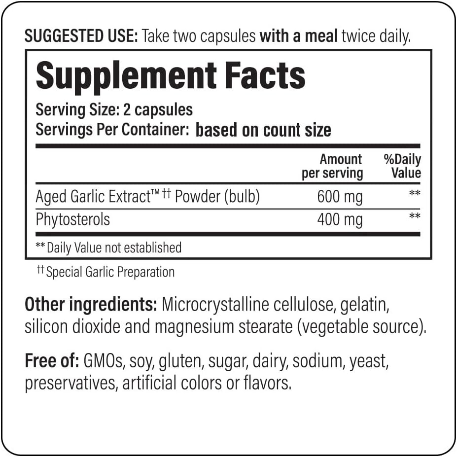 Kyolic Aged Garlic Extract Formula 107 with Phytosterols Capsules - 240 Count for Cholesterol Support