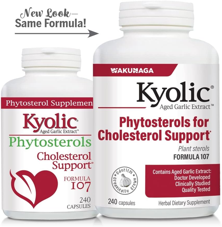 Kyolic Aged Garlic Extract Formula 107 with Phytosterols Capsules - 240 Count for Cholesterol Support