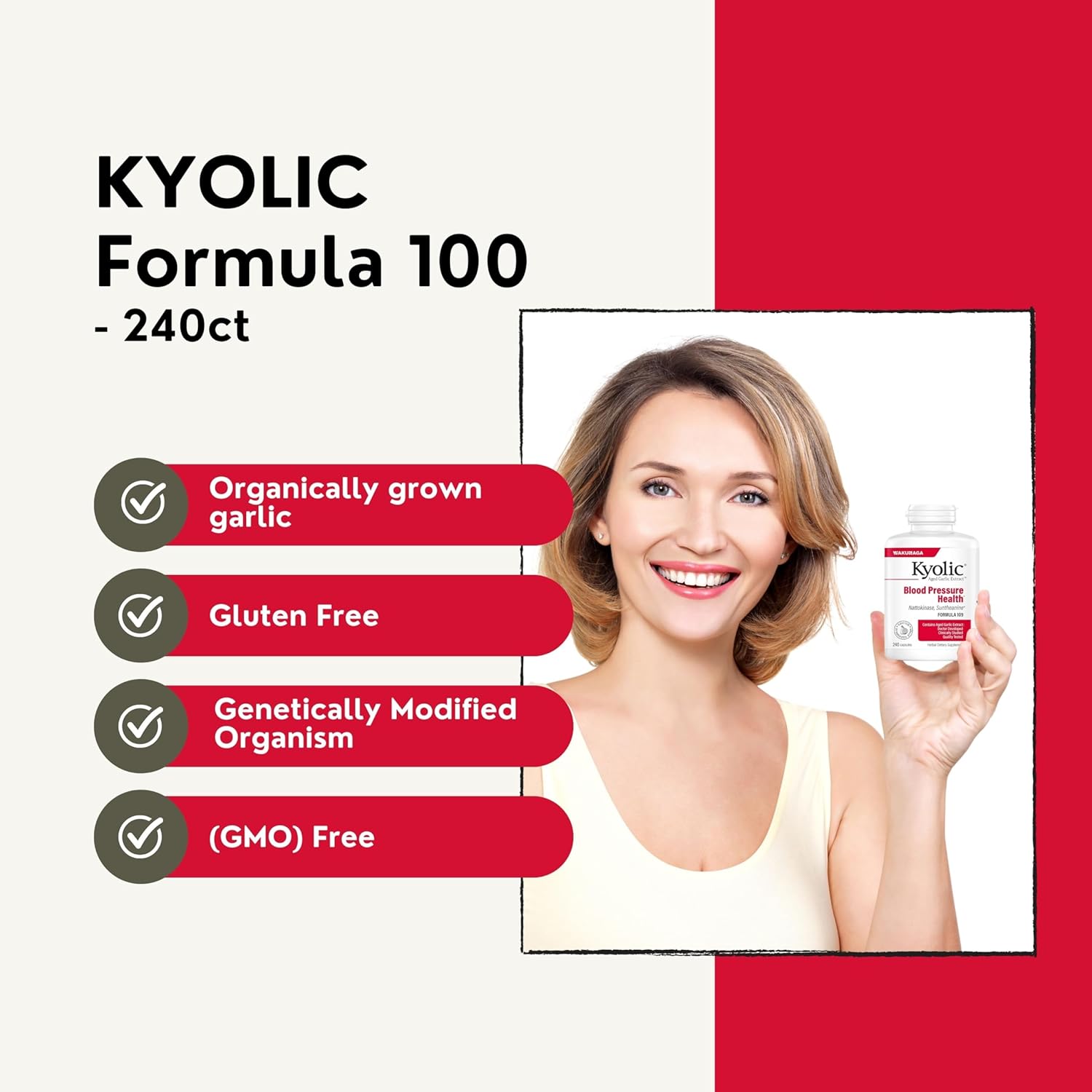 Kyolic Aged Garlic Extract Formula 109 Bundle: Blood Pressure Support, 240 Capsules + Multi-Purpose Key Chain