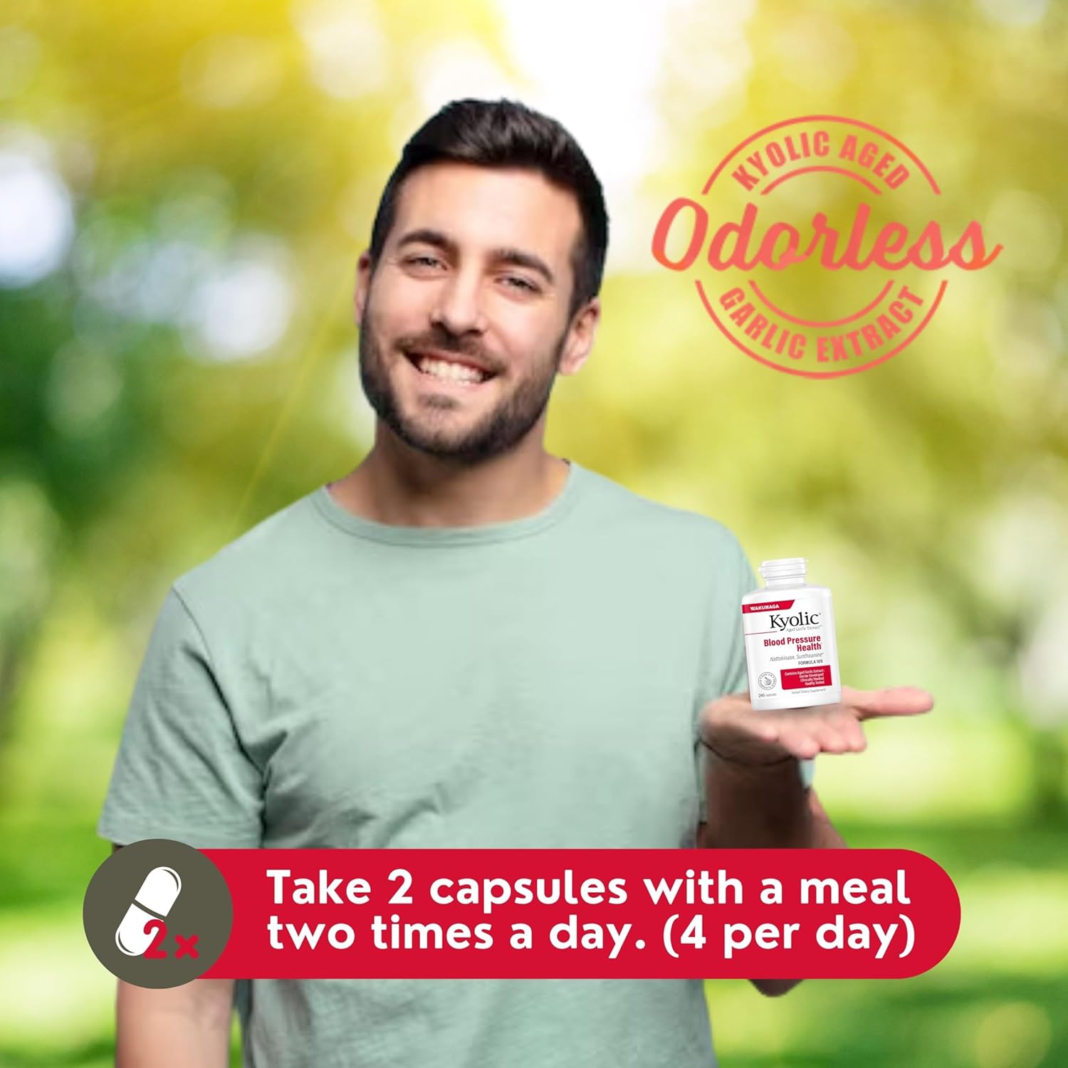 Kyolic Aged Garlic Extract Formula 109 Bundle: Blood Pressure Support, 240 Capsules + Multi-Purpose Key Chain