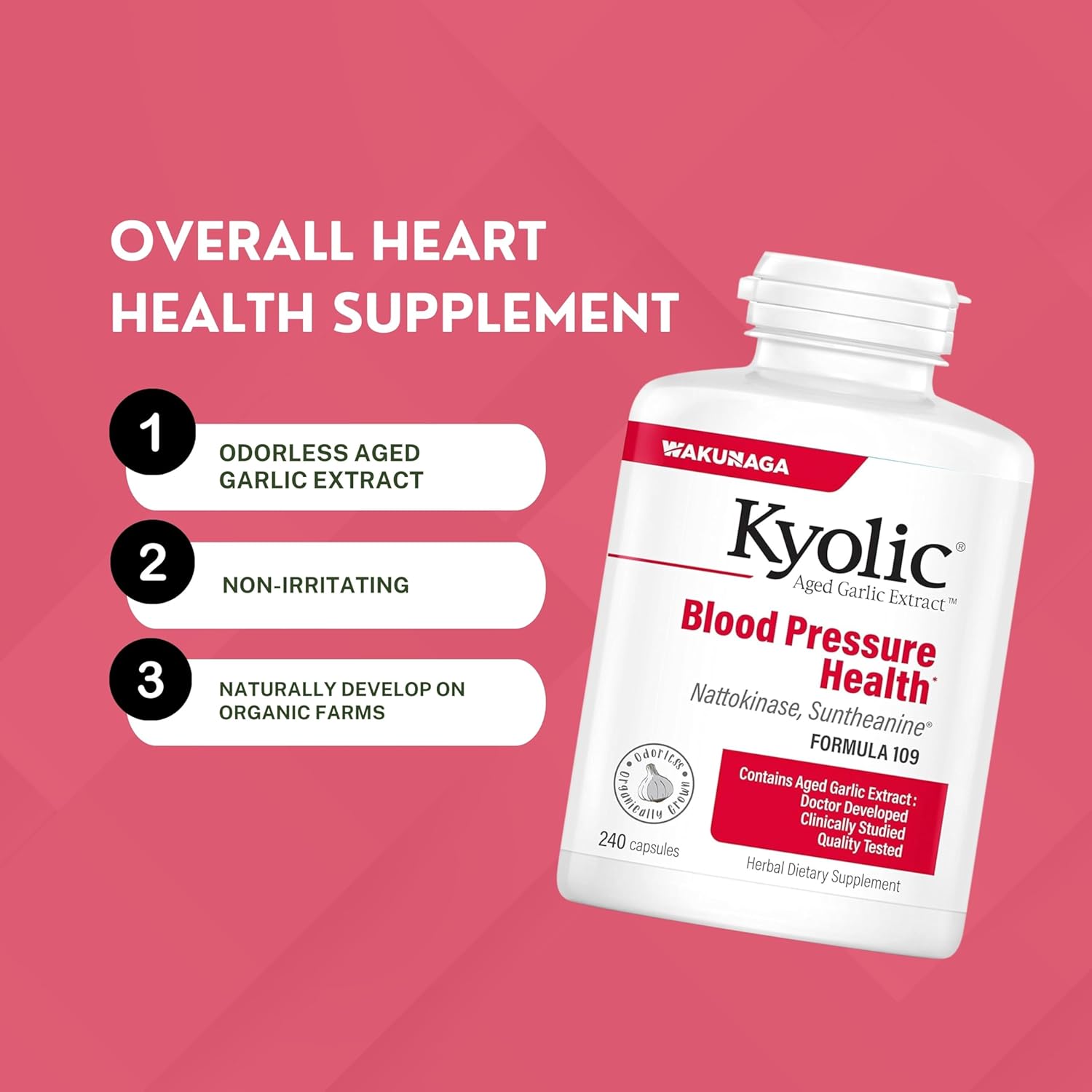 Kyolic Aged Garlic Extract Formula 109 Bundle: Blood Pressure Support, 240 Capsules + Multi-Purpose Key Chain