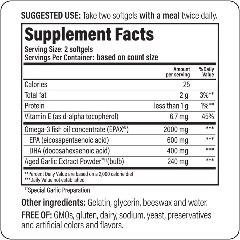 Kyolic Aged Garlic Extract Formula 150 with Omega-3 for Cholesterol and Circulation Health - 180 Soft Gels