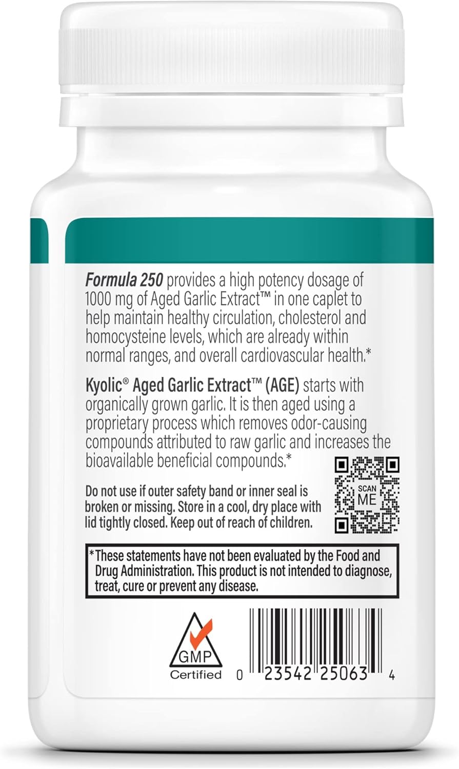 Kyolic Aged Garlic Extract Formula 250 - Vegan, Heart Health Support, 30 Capsules, Daily Dose