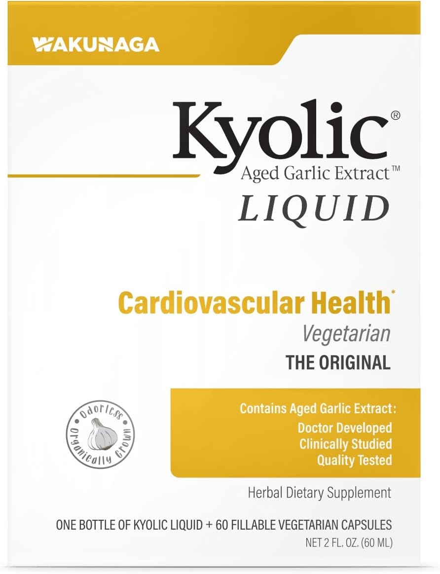 Kyolic Aged Garlic Extract Liquid Vegetarian Cardiovascular Supplement - 2oz Bottle with 60 Refillable Capsules