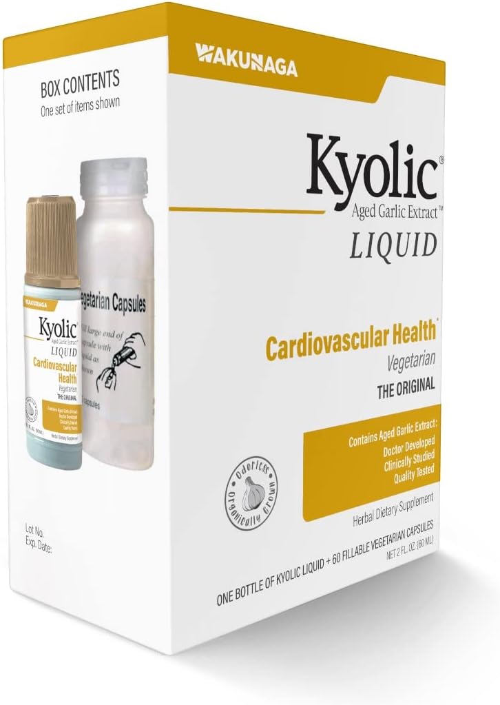Kyolic Aged Garlic Extract Liquid Vegetarian Cardiovascular Supplement - 2oz Bottle with 60 Refillable Capsules