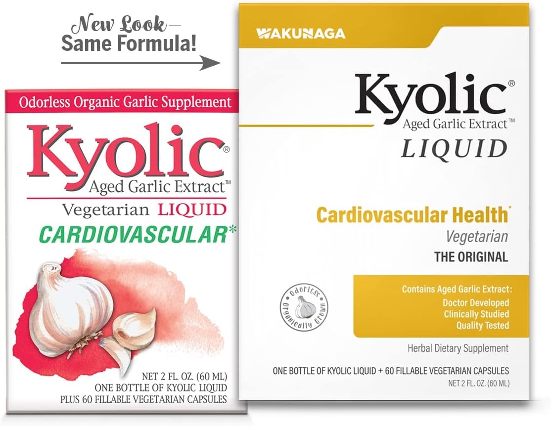 Kyolic Aged Garlic Extract Liquid Vegetarian Cardiovascular Supplement - 2oz Bottle with 60 Refillable Capsules