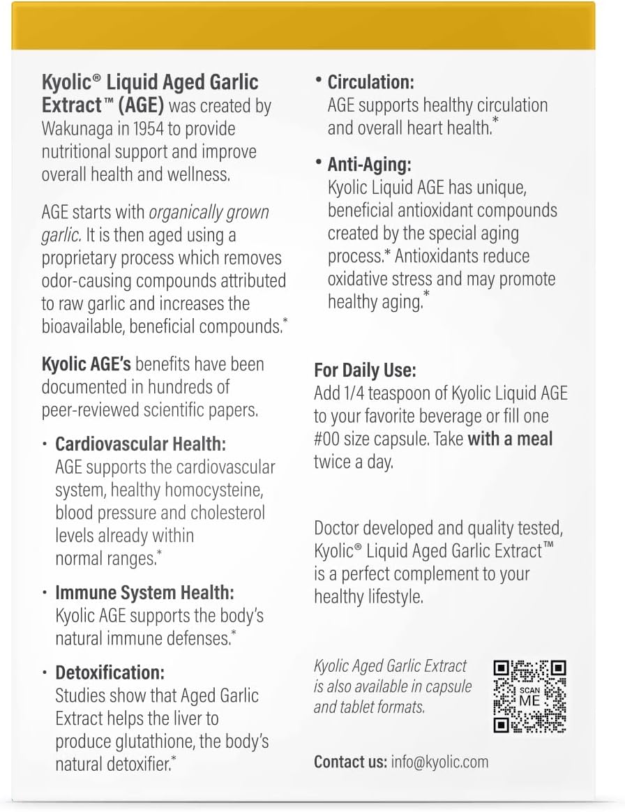 Kyolic Aged Garlic Extract Liquid Vegetarian Cardiovascular Supplement - 2oz Bottle with 60 Refillable Capsules