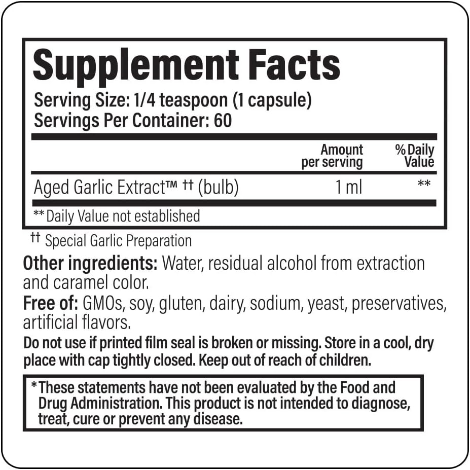 Kyolic Aged Garlic Extract Liquid Vegetarian Cardiovascular Supplement - 2oz Bottle with 60 Refillable Capsules