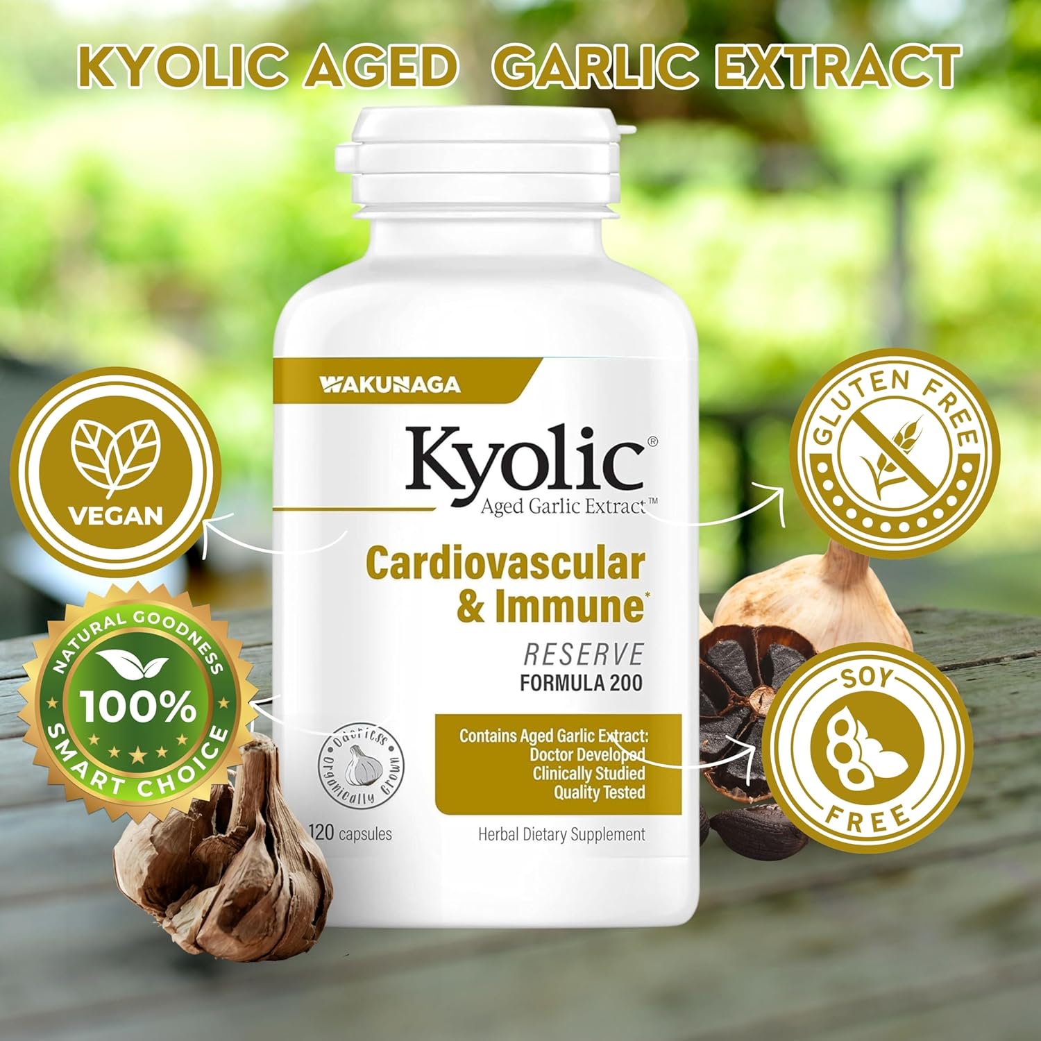 Kyolic Aged Garlic Extract Nutrition Bundle for Cardiovascular & Immune Support - Includes Reserve Formula 200 Capsules, 120 Count Capsules, and Multi-Purpose Key Chain