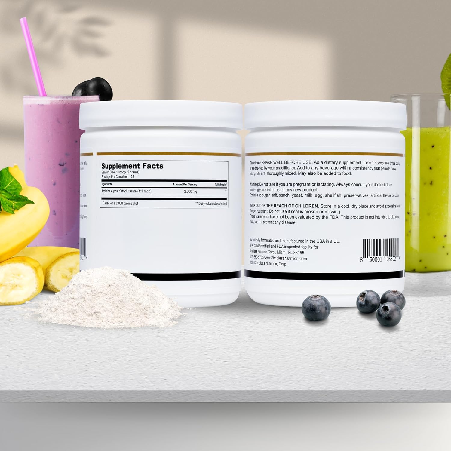 L-Arginine Alpha-Ketoglutarate Powder Supplement, 2000mg Per Serving, Brain Health Support, Memory & Focus, 250g