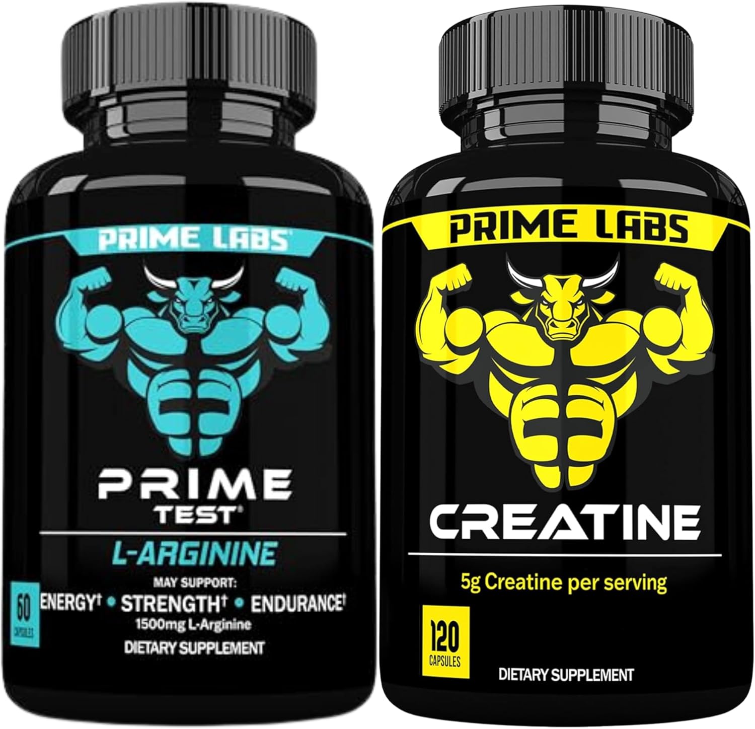 L-Arginine and Creatine Capsules Combo Pack (60 ct L-Arginine + 120 ct Creatine) by Prime Labs