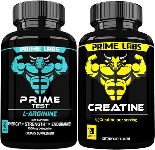 L-Arginine and Creatine Capsules Combo Pack (60 ct L-Arginine + 120 ct Creatine) by Prime Labs