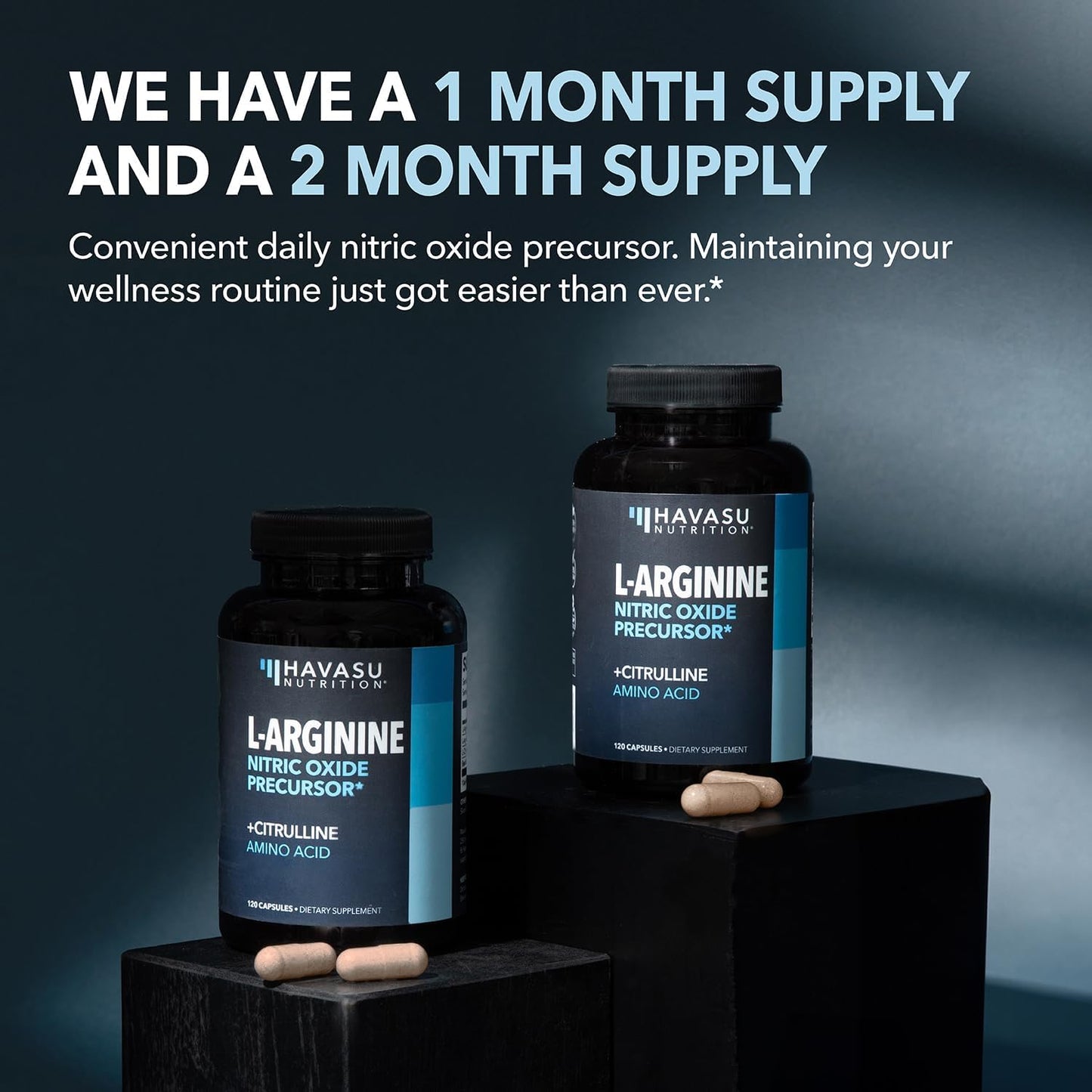 L-Arginine and L-Citrulline Capsules for Nitric Oxide Support - 120 Count Vegan Supplement for Performance and Endurance - 2 Month Supply