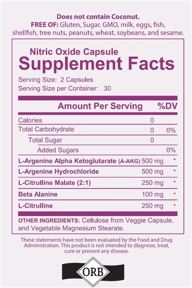 L-Arginine and L-Citrulline Nitric Oxide Supplement for Improved Blood Pressure and Circulation - 60 Capsules, Gluten Free, Non-GMO, Kosher Compliant