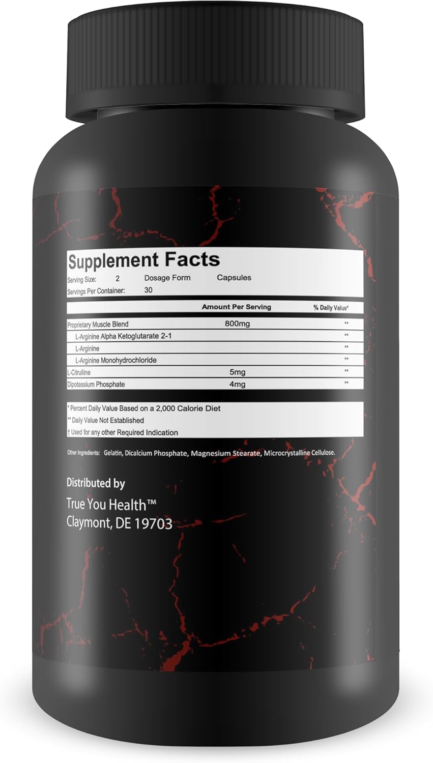 L-Arginine Blood Circulation Supplement for Men - Pro Rising Phoenix Male Pill for Healthy Blood Flow - True You Health Formula