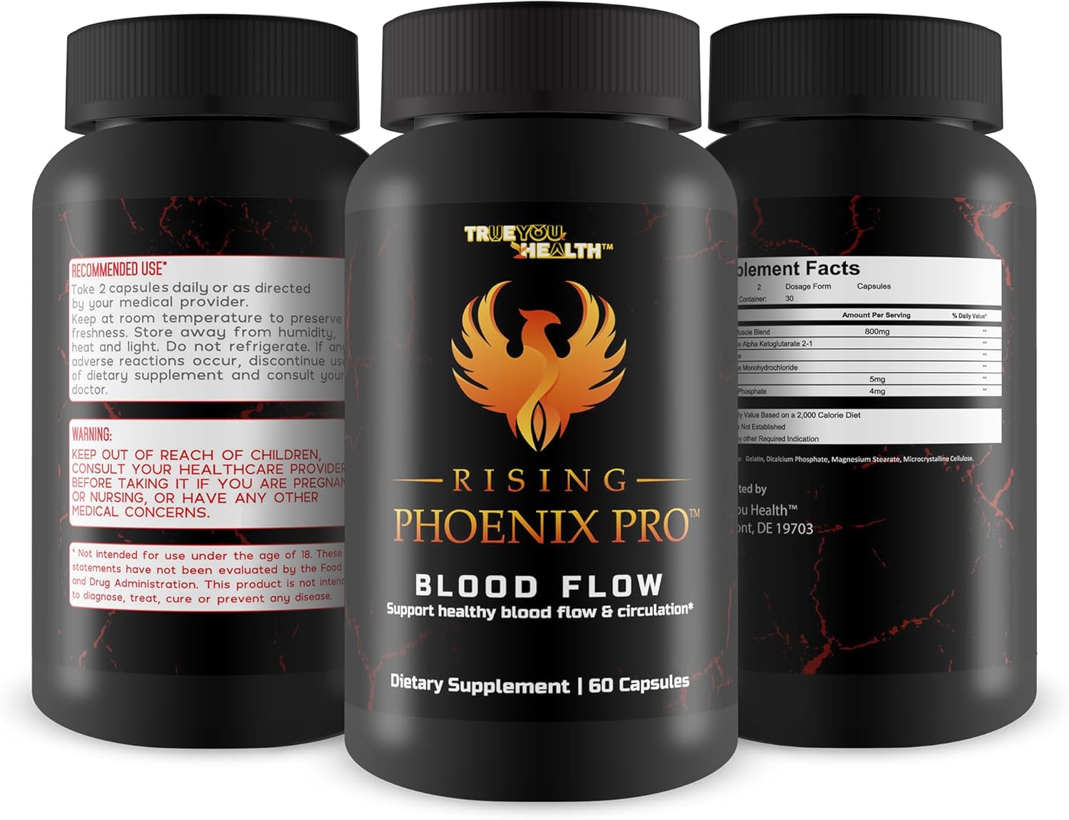 L-Arginine Blood Circulation Supplement for Men - Pro Rising Phoenix Male Pill for Healthy Blood Flow - True You Health Formula