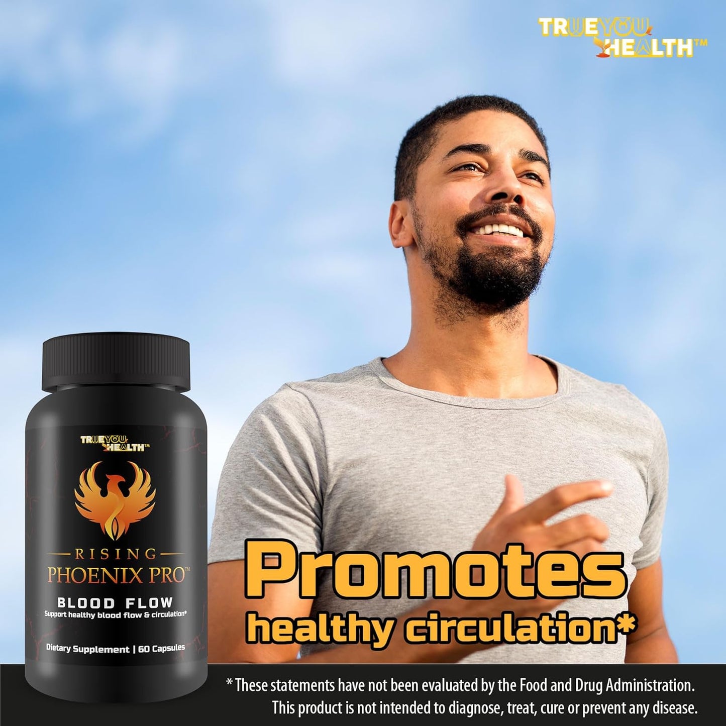 L-Arginine Blood Circulation Supplement for Men - Pro Rising Phoenix Male Pill for Healthy Blood Flow - True You Health Formula