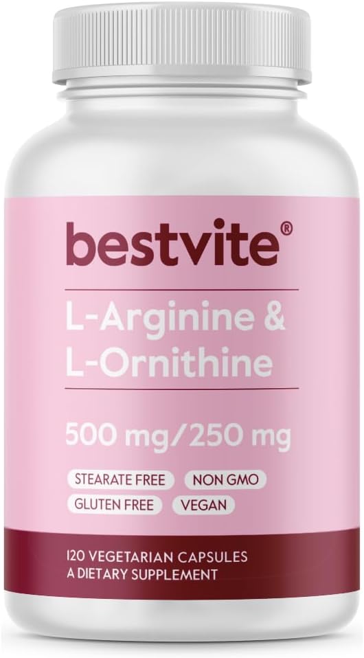L-Arginine L-Ornithine 500-250 (120 Vegetarian Capsules) - Vegan, Non-GMO, Gluten-Free - No Stearates or Fillers