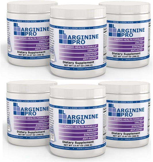 L-ARGININE PRO Grape Supplement Powder - 5,500mg L-arginine & 1,100mg L-Citrulline - Pack of 6 Jars